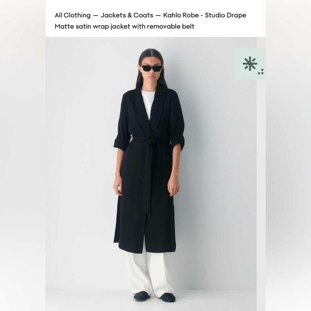 Aritzia (Babatan) Black Matte Satin Wrap Trench Coat with Removable Belt